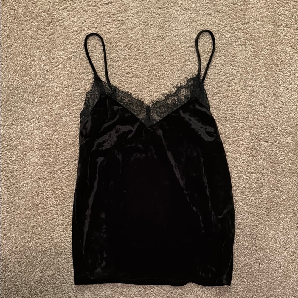 Black Velvet Camisole with Lace Trim SMALL NWT